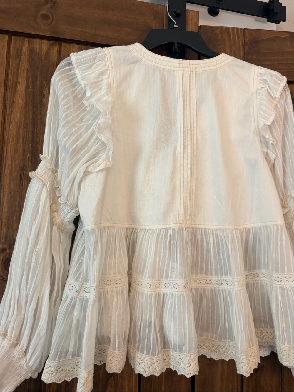 Pilcro Cream Lace-Trim Button Cardigan Blouse - Picture 7 of 9